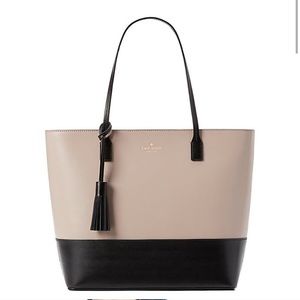 Kate Spade taupe/black bag with straps & tassel